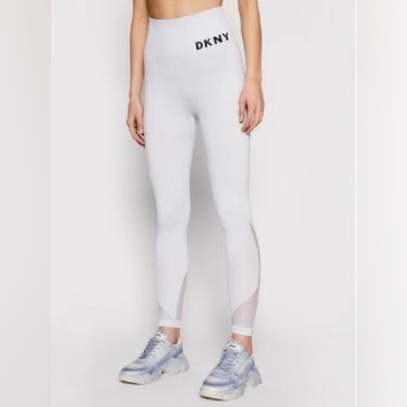 DKNY SPORT Womens Light Blue Stretch Logo Graphic ActiveWear High Waist Leggings - Picture 5 of 10